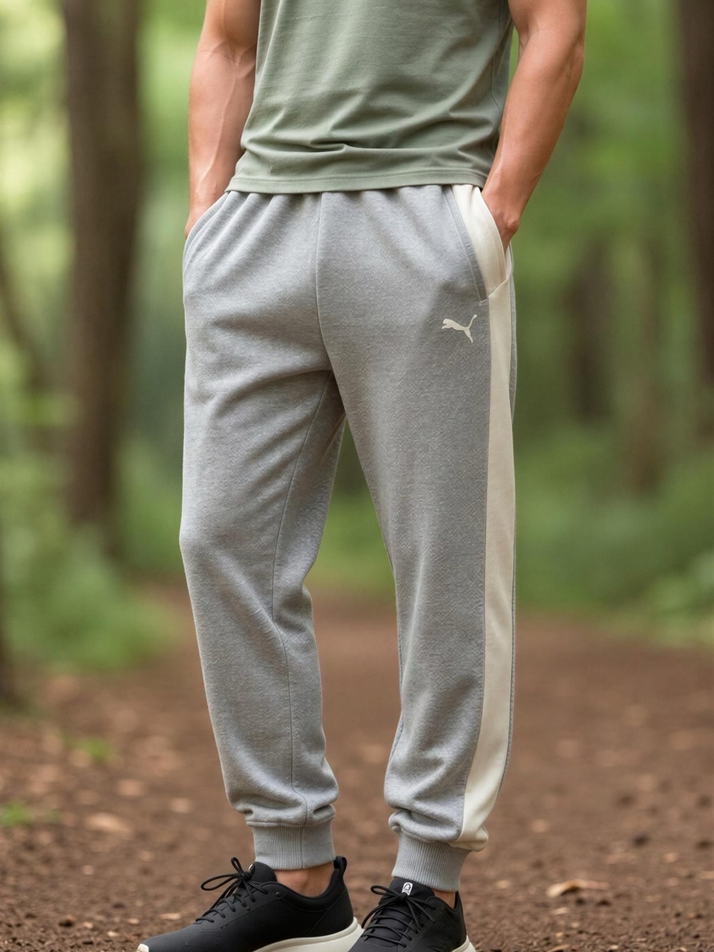 Puma Gray Sweatpants with White Side Stripe